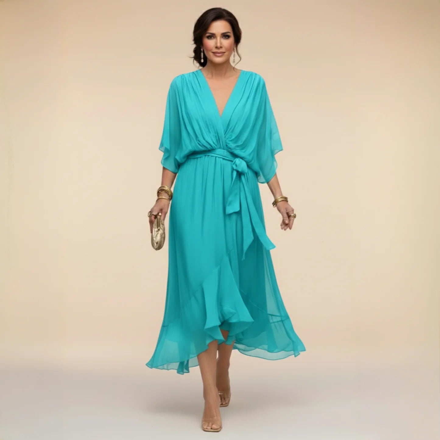 IsabelFlow™ | Vestido Midi Gasa con Lazo