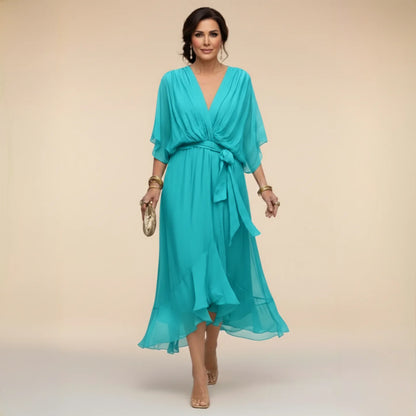 IsabelFlow™ | Vestido Midi Gasa con Lazo
