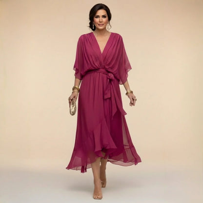 IsabelFlow™ | Vestido Midi Gasa con Lazo