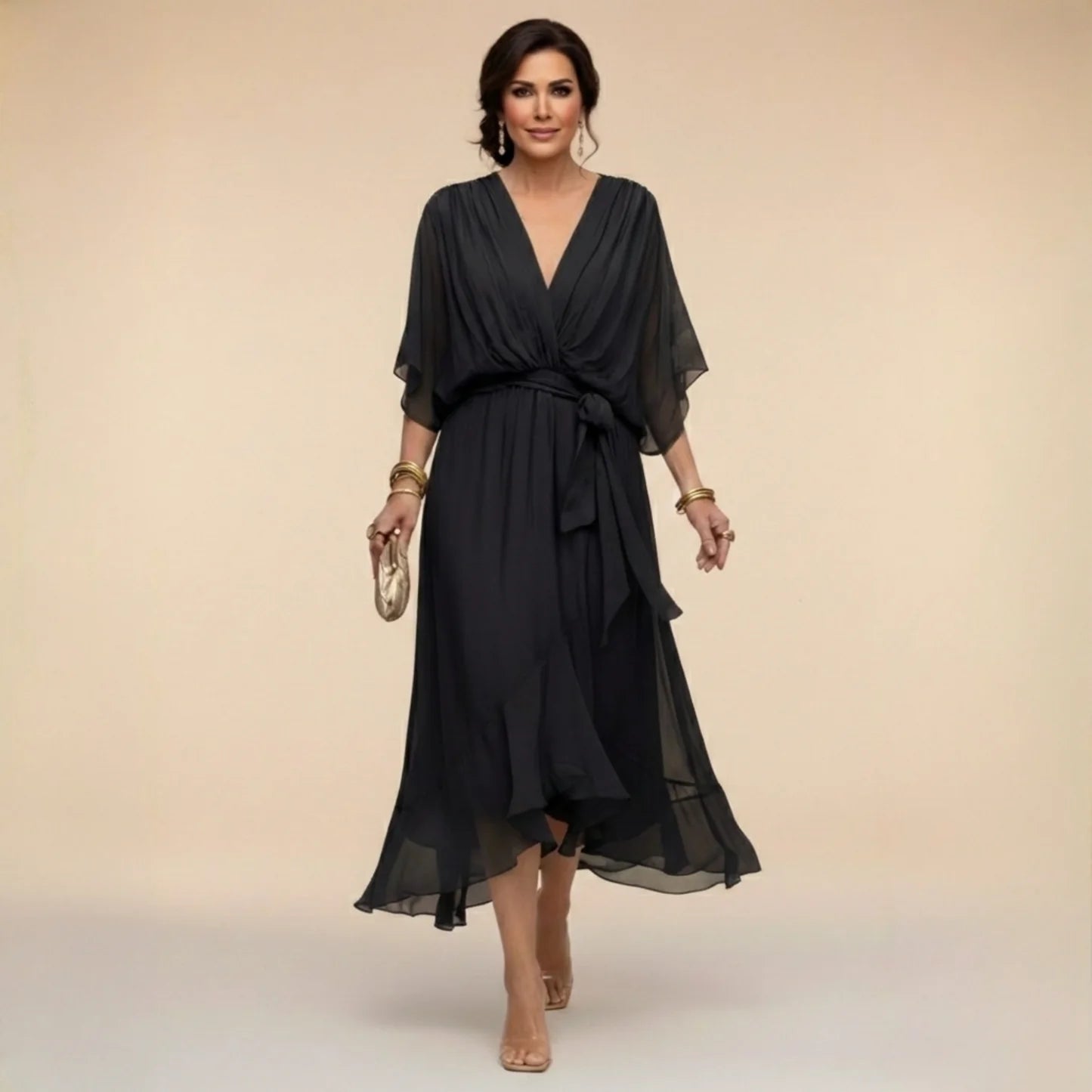 IsabelFlow™ | Vestido Midi Gasa con Lazo