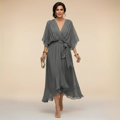 IsabelFlow™ | Vestido Midi Gasa con Lazo