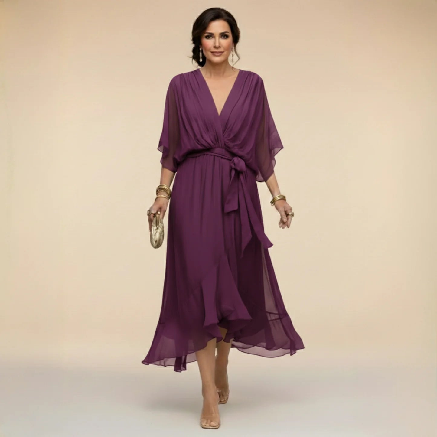 IsabelFlow™ | Vestido Midi Gasa con Lazo
