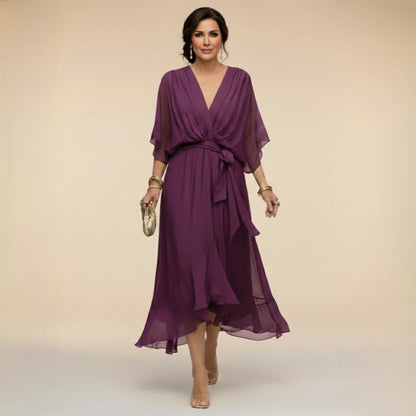 IsabelFlow™ | Vestido Midi Gasa con Lazo