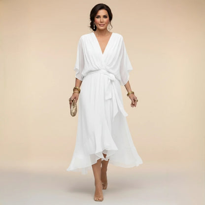 IsabelFlow™ | Vestido Midi Gasa con Lazo