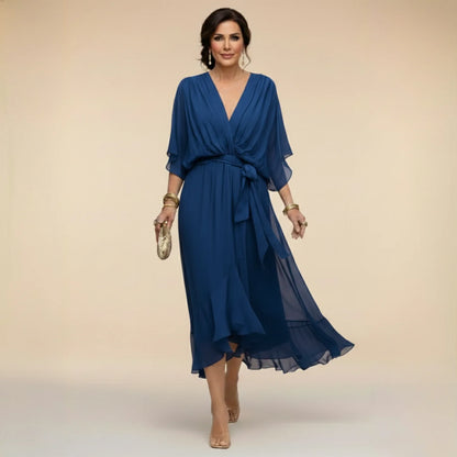 IsabelFlow™ | Vestido Midi Gasa con Lazo