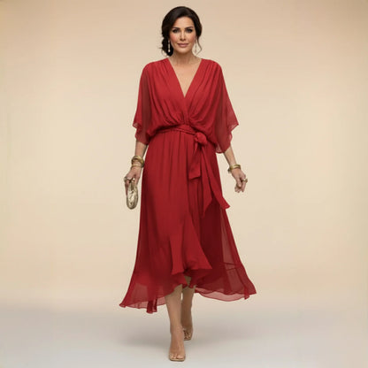 IsabelFlow™ | Vestido Midi Gasa con Lazo