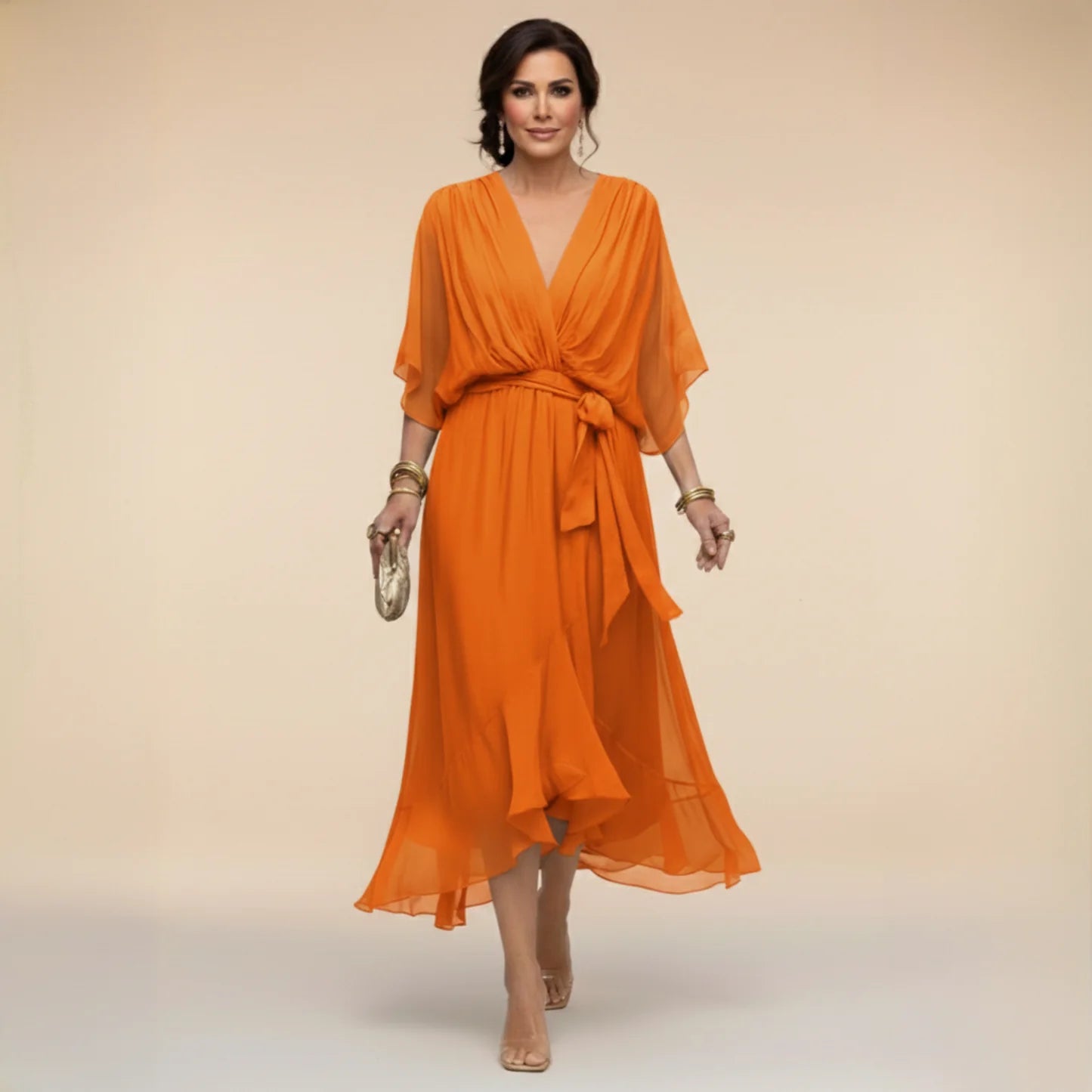 IsabelFlow™ | Vestido Midi Gasa con Lazo