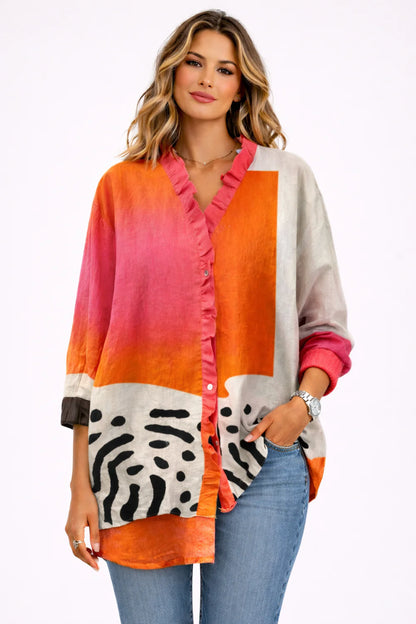 MireiaColor™ | Blusa Colorblock con Volantes