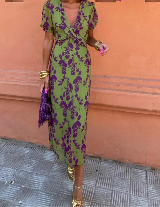 CarmenWrap™ | Vestido Midi Floral con Escote Cruzado