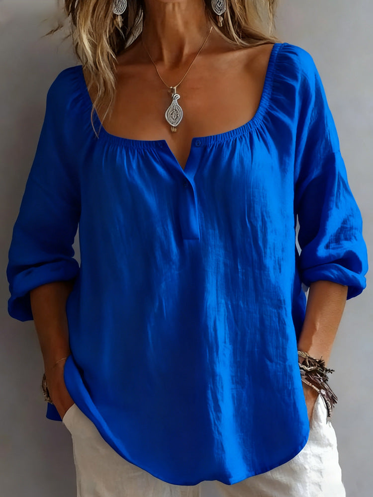 SofiaLinen™ | Blusa de Lino Escote Cuadrado