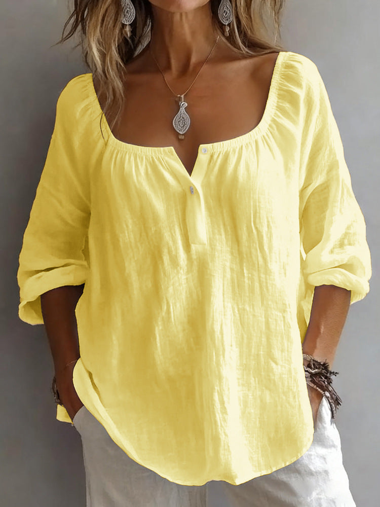 SofiaLinen™ | Blusa de Lino Escote Cuadrado