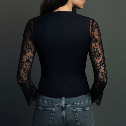 NataliaLace™ | Blazer Elegante con Mangas de Encaje