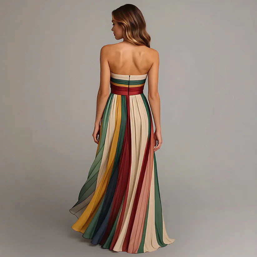 ArcoírisMaxi™ | Vestido Maxi Strapless Plisado Multicolor