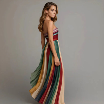 ArcoírisMaxi™ | Vestido Maxi Strapless Plisado Multicolor